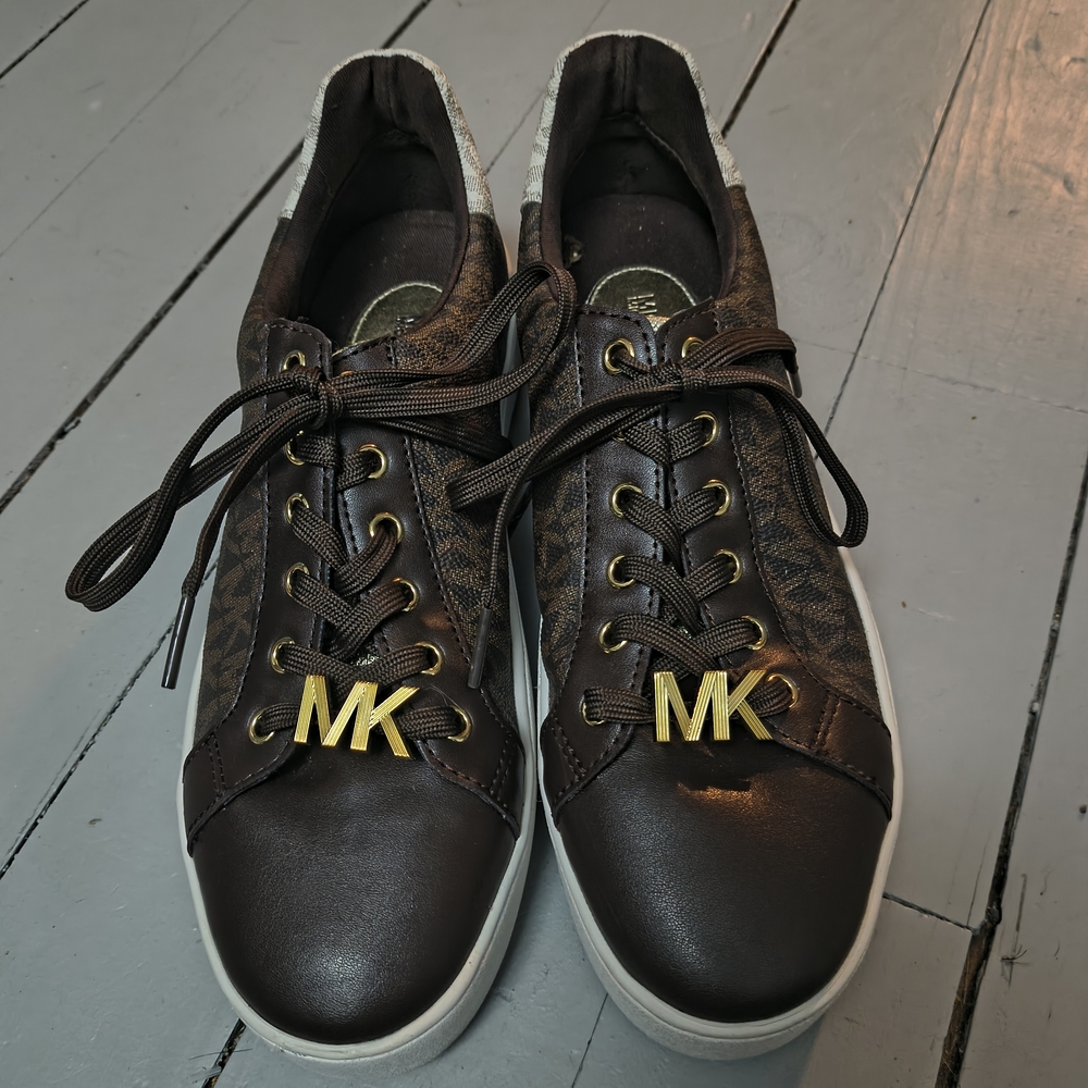 Michael Kors Women’s Brown Logo-Accent Leather Sneakers